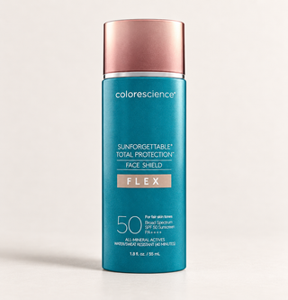 Colorescience Sunforgettable Face Shield Flex SPF 50 tinted sunscreen product.